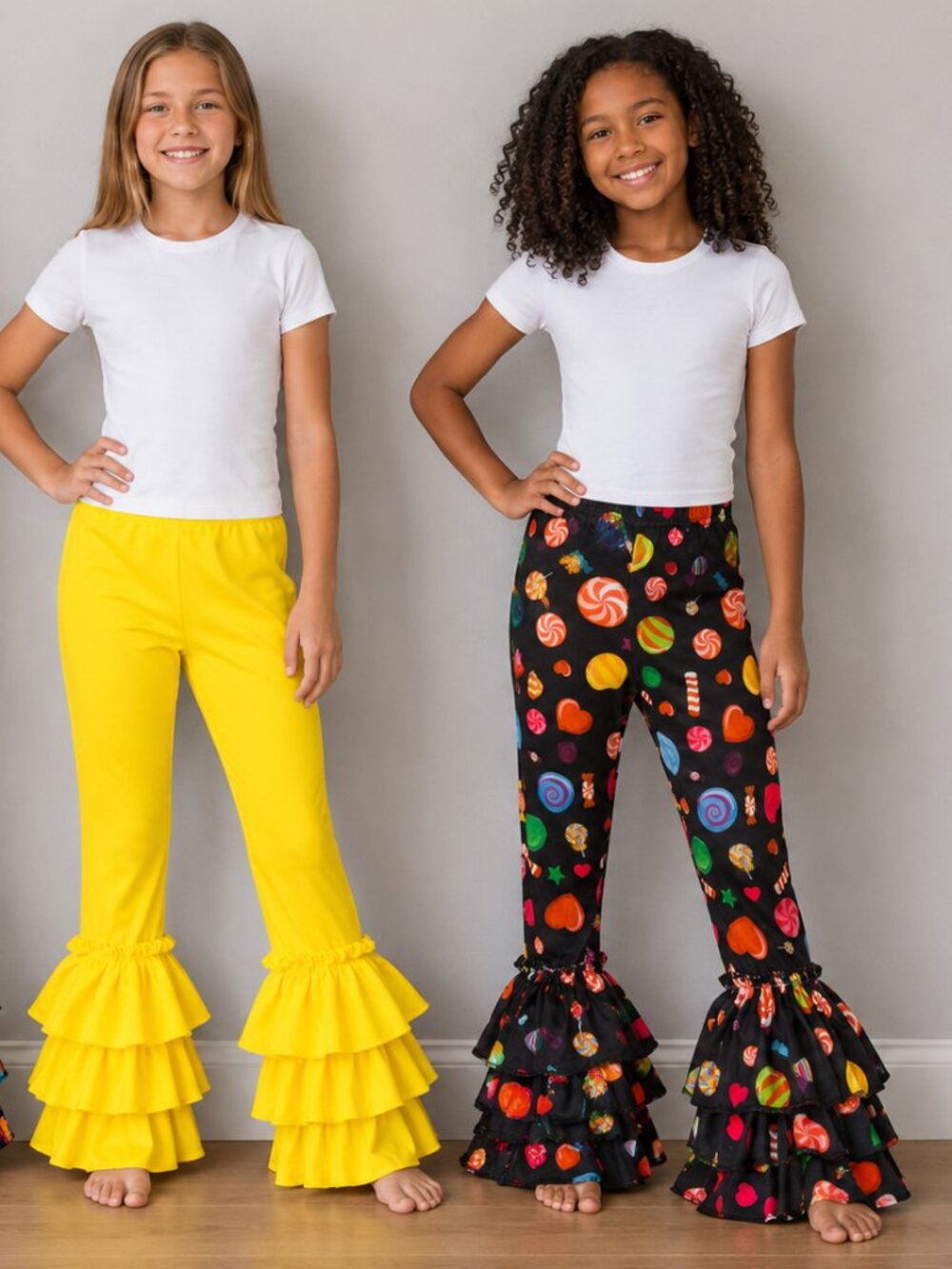Custom Candy Print Ruffle Hem Leggings & Scrunchie Set Girls Size 12